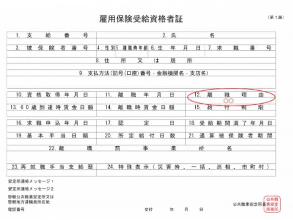 雇用保険受給資格者証